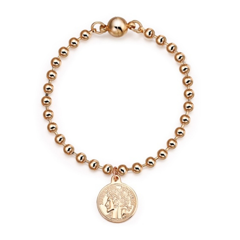 Baroque Gold Tag Medallion Beaded Bracelet
